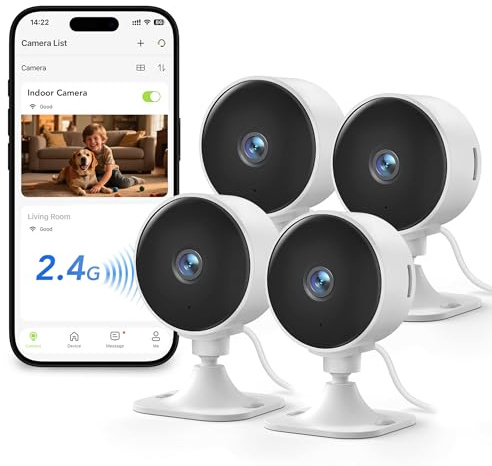 GNCC 4 PCS Camara Vigilancia WiFi Interior, 1080P Cámara Vigilancia Bebés/Mascotas, Visión Nocturna, PIR Detección, Audio Bidireccional, Suscripción a la Nube/SD, Compatible con Alexa, 2.4GHz WiFi