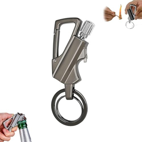 3-in-1 Permanent Match & Carabiner Keychain, Keychain Lighter with Multitool Keychain Bottle Opener, Waterproof Matchstick (silver)