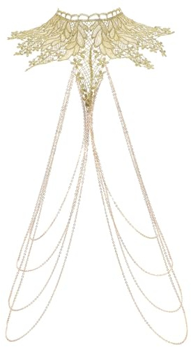 MALUGOGO Cadena Corporal Cómoda y para Mujer de Encaje Dorada Diseño Multicapa y Sección Única para Carnavales y Eventos de Festival