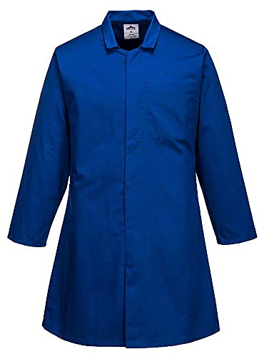 Portwest 2202 Livsmedelssäkerhet Arbetskläder Kappa Inre Bröstficka Hållbar | Kungsblå, 2XL, 1 Ficka, Unisex, Polybomull, Tryckknappar Fram, Främre Knappstängning, Dold Framficka, Polyester