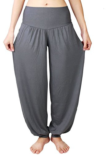 HOEREV Super weiche Modal Spandex Harem Yoga Pilates Hosen, Gr.-Small,Dunkelgrau