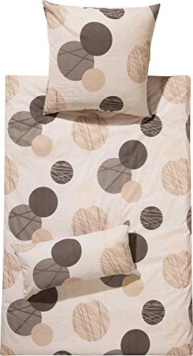 REDBEST Bettwäsche-Set Renforcé Kreise, Bettbezug, Kissenbezug braun Größe 80x80 cm / 135x200 cm - herrlich weich, strapazierstark, mit Reißverschluss (weitere Farben, Größen)