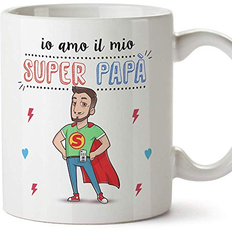 Mugffins papà Tazza/Mug - Super papà Migliore del Mondo - Idee Regali Festa del papà/Buon Compleanno/Tazze Originali di caffè. Ceramica 350 mL