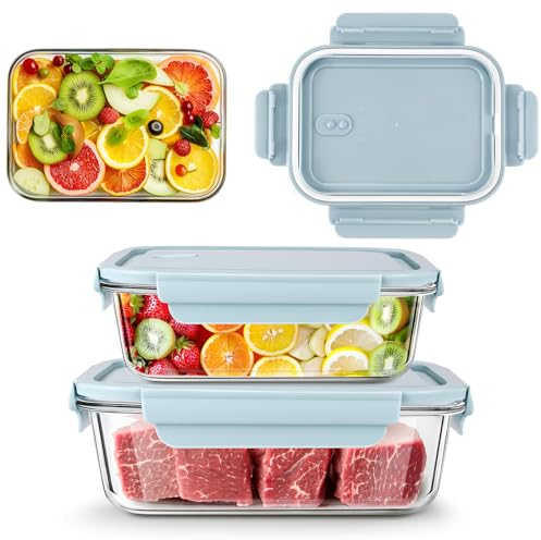 LXUDN Lot de 3 boîtes de conservation en verre avec couvercle, sans BPA, avec couvercle, 1040 ml, 680 ml, 1 boîte de conservation