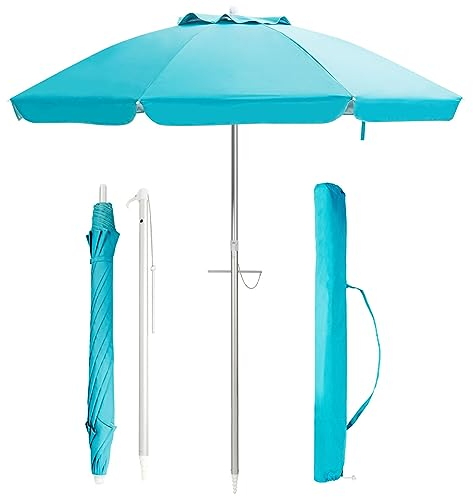 COSTWAY Sonnenschirm Strand, 178 cm Strandschirm windfest stabil, UPF 50+, 30° knickbar, Sonnenschutz mit Erdspieß & Tragetasche, Gartenschirm für Balkon, Garten & Terrasse (Blau)