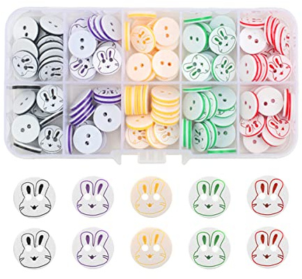 Jagowa 150 Pcs Rabbit Buttons Cute Children DIY Handmade Clothes Resin Plastic Craft Buttons for Cardigan Sewing Knitting Decoration 12.5 mm/ 0.5 Inch (5 Colors)
