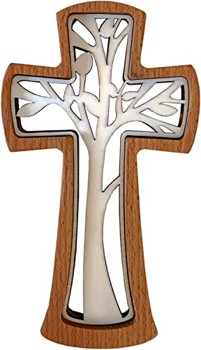 Kaltner Präsente Geschenkidee - Wandkreuz Echtholz Kreuz Kruzifix modern/Holz Buche/Baum des Lebens (Höhe 30 cm)