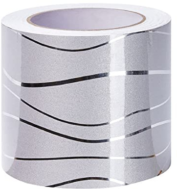 Dostear Bordi Greche Pannelli Adesivi Bordo Adesivo per Pareti Striscia Adesiva Muro Decorativa Greca Adesiva per Parete Onda D'Argento 12cm X 500cm