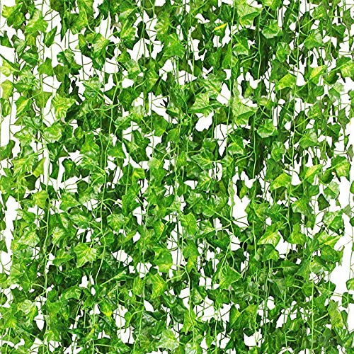 CQURE 14 Pcs Artificial Ivy Garland Vines for Room Decor UV Resistant Green Leaves Fake Plants Aesthetic Hanging vines for Bedroom Accessories Wedding Party Garden Wall Decor 98Feet