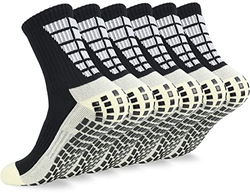 srclo Mens Black White Non Slip Grip Football Sports Socks 9-12 Anti Blister Cushioned Basketball Tennis Trainer Athletic Socks 3 Pairs