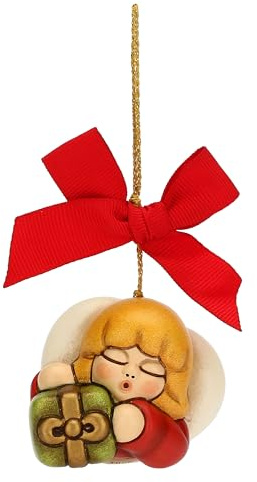 THUN - Addobbo Natalizio Regina delle Fate Shaila con Regalo in Ceramica Decorata a Mano, Versione Piccola, 5.2x4.2x4.7 cm