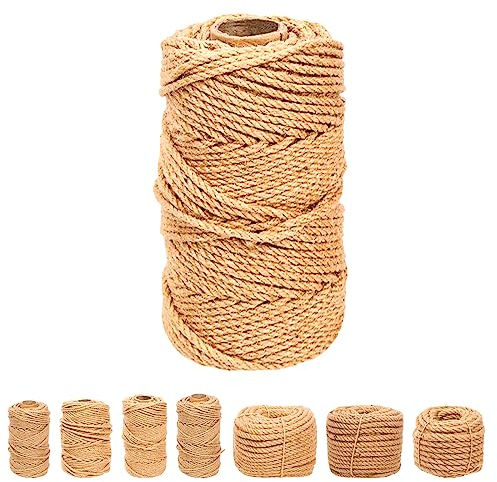 Swpeet Ficelle de jute naturelle tressée de 6 mm x 100 m, longue ficelle pour emballage, jardinage, crochet, parfait pour les loisirs créatifs, les travaux manuels, les projets d'artisanat,