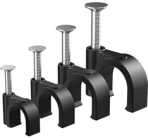 400pcs Black Cable Clips 4/6/8/10mm Cable Wire Clips Nail in Cable Clips Cable Tacks Coaxial Nail Clamps Cable Nails for Cords Cable Management RG6 RG59 CAT6 RJ45 Ethernet Cable Clips Coax Clamps