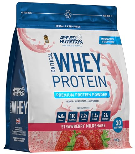 Applied Nutrition Critical Whey Protein Powder 900g - High Protein Powder, Protein Milkshake, Muscle Building Supplement with BCAAs & Glutamine (900g - 30 Servings) (Strawberry)