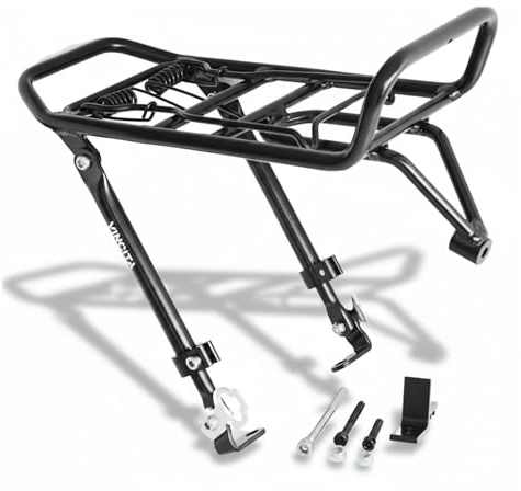 Vincita Portapacchi anteriore per bicicletta, portapacchi per ruote da 40,6 - 71,1 cm, morsetto a molla e gancio di ancoraggio, capacità di carico di 10 kg, ideale per bici da strada, città, ibride ed