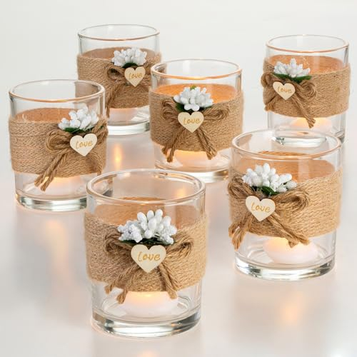 NUPTIO Bougies Votives Verre : 6Jeux Bougies À Réchaud Transparentes Bougies Flottantes Et Votives Vrac Bougies À Réchaud Cristal Vintage Répétition Baptême Dîner Fête DécorationTable