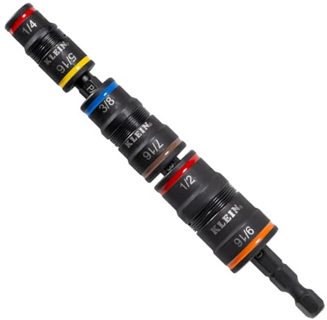 Klein Tools 32933 Klein Tools 32933 Impact Driver, SAE 7-in-1 Impact Rated Socket Set, 3 Flip Sockets with 6 Hex Driver Sizes and 1/4-Inch Bit Holder, 5-Inch Shaft