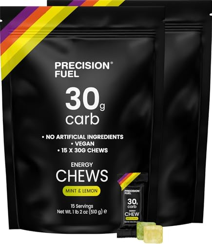 Precision Fuel PF30 Energy Chews - Carb, Lightweight Snack for Endurance Sports, 30g Carbs per Serving, Ideal for Running & Cycling, No Artificial Ingredients - Mint & Lemon Flavour (30 x 34g Chews)