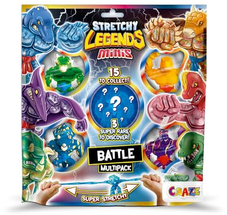Craze Stretchy Legends Minis Multipack Battle - 5X Figurines d'actions Extensibles et gluantes, Personnages étirables à Collectionner, Super Héros Dinosaures