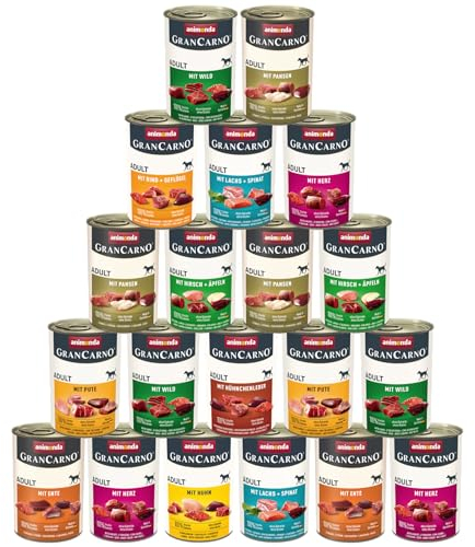 Animonda GranCarno 20x 400g Mix | garantiert 10 Sorten enthalten | Getreidefreies Hundefutter, Nassfutter