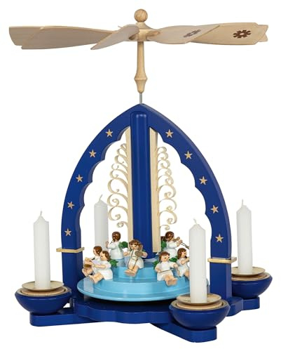 Richard Glaesser Pyramid Angel Concert Blue for Tea Light and Candles from Seiffen in the Ore Mountains, 27 cm hoch, 15873