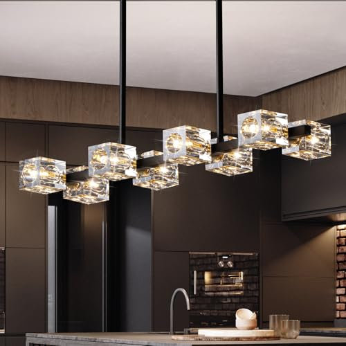 Kristall Kronleuchter Moderne Schwarz und Gold Pendelleuchten, Vintage Hängeleuchte, 8-Lichter Design, Luxus K9 Kristall Kronleuchter für Esszimmer Esstische Schlafzimmer