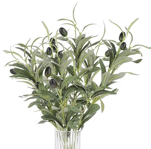 Lot de 10 branches d'olivier artificielles pour vases, double fourchette, verdure artificielle d'intérieur pour centres de table, vases de table réalistes, fête de mariage (26,7 cm)