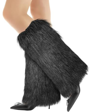 XEPST Damen Kunstpelz Beinwärmer Plüsch Beinwärmer, Mädchen Furry Fuzzy Beinwärmer Winter Stulpen Damen für Winterwärmer Karneval Halloween Fasching Mottoparty Verkleidung, Dunkelgrau