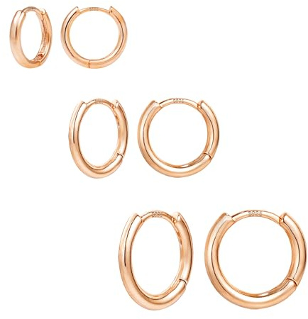 ALEXCRAFT Rosegold Creolen Klein Ohrringe Vergoldet Sterling Schlafen Creolen Ohrringe mit Zirkonia Hypoallergen Huggies Creolen für Damen Ohrringen Gold Set 3 Paar