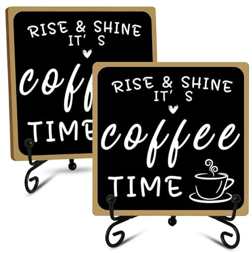 2 pezzi decorazioni per insegne da bar, decorazioni per insegne da caffè in bianco e nero con supporto in ferro, decorazioni da tavolo in legno per bar, accessori per mensole, decorazioni per caffè