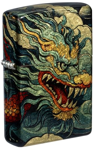Zippo Mechero - Colourful Dragon, 540° Tumbled Brass, Fusion - Recargable - Reutilizable - Diseño Resistente al Viento - Caja de Regalo - Hecho en EE. UU.