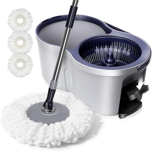 Masthome Wischmopp Set mit Eimer, 2-in-1 Putzeimer mit Wischmop,Extra 3 Mikrofaser-Pads,Wischer mit Auswringfunktion mit Verstellbarer Edelstahlstiel,Bodenwischer Set für Laminat, Fliesen