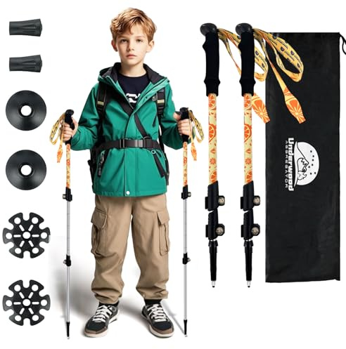Underwood Aggregator Bastoncini da Trekking Pieghevoli per Bambini - 2 Bastoncini Regolabili Leggeri, Bastoni in Alluminio Pieghevoli per Bambini, Design Retrattile per Escursionismo/Sci (6-12 Anni)
