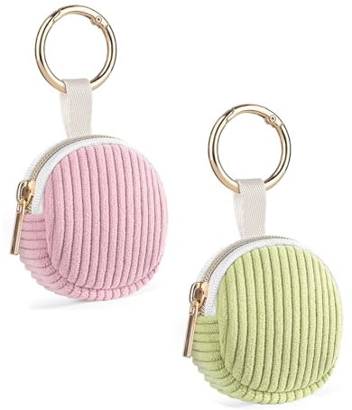 Lot de 2 Pochette Bijoux Mini Trousse Rangement Boucle d'Oreille en Velours Côtelé Sac de Organisateur Multifonctionnel pour Colliers Bracelets Boite a Bijoux Voyage Femme 5,6*5,9*2,1cm(Verte&Rose)