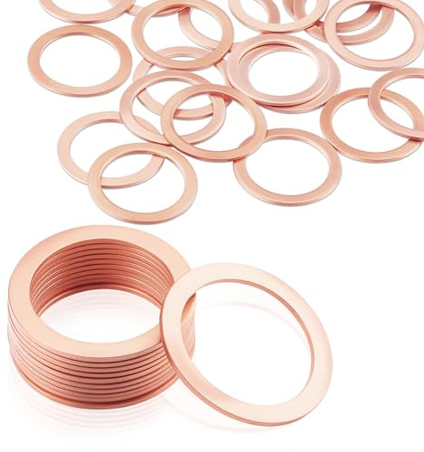 NZNSML M22 x 28 x 1.5 mm Copper Washers 20 Pcs Copper Crush Washers Metric Flat Sealing Ring M22 Purple Bronze for Screws Bolts Sump Plug Electrical Connections