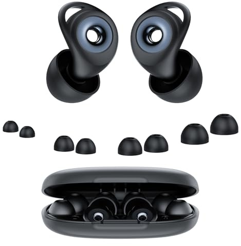 Tapones Oidos Ruido Dormir,45 dB,Suaves y Reutilizables,Protección Auditiva con 8 Auriculares en 4 Tamaños (XS/S/M/L),y Bolsa de Transporte,para Dormir,Conciertos,Trabajo,Estudio,Viajes,Negro