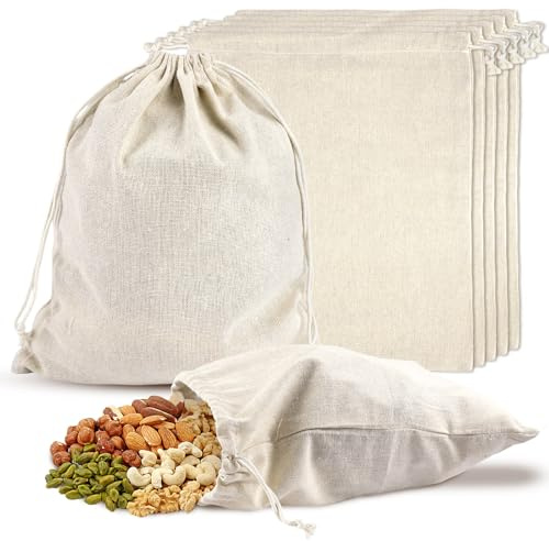 6 Piezas Bolsas de Algodón con Cordón, Bolsitas de Tela Reutilizable