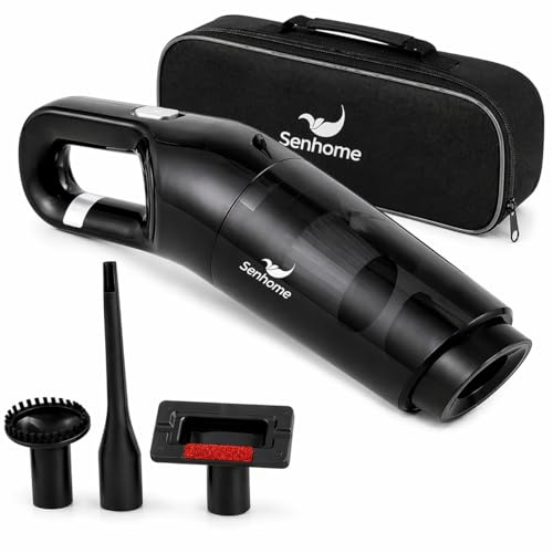 Senhome Aspirabriciole Senza Fili Ricaricabile - Pulizia Rapida di Cibo, Peli e Tappeti - Aspirazione Potente e Filtro Hepa Lavabile - Batteria 2000 mAh, Serbatoio 350 ml, Accessori e Borsa Inclusi