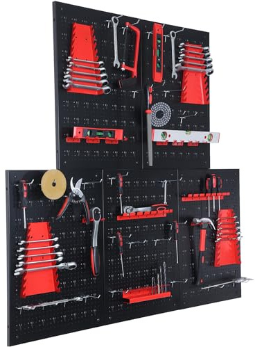 Floordirekt Juego de 5 placas perforadas para herramientas, metal, 200 x 60 cm, para banco de trabajo, garaje, taller