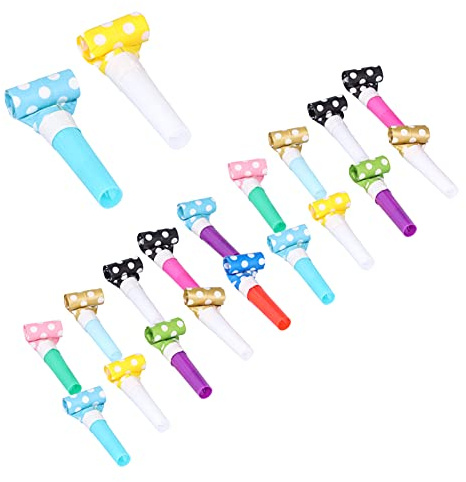 Jeanoko Juego de Sopladores de Fiesta Coloridos para Celebraciones de Cumpleaños de niños: 20 Silbatos, Matracas Divertidos, Materiales de Plástico y Papel, Ideal para Fiestas