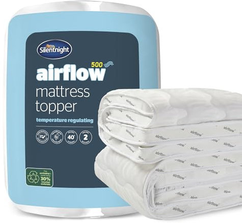 Silentnight Airflow Single Mattress Topper – Mattress Enhancer Pad with 5cm Thick Cushioning, Airflow Technology to Reinvent Your Mattress and Elasticated Straps – Single – 190 x 90 cm