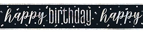 Elegant Glitz Black & Silver Happy Birthday Foil Banner (274cm) - Perfect for Party Decorations, Celebrations, & More - 1 Pc