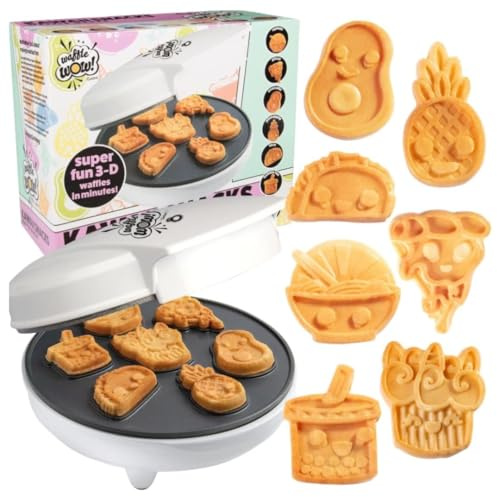 Fun Food Friends Mini Waffle Maker- 7 Different Kawaii Style Design Pan Cakes Feat. Avocado Pizza Ramen Taco & More- Cool Electric Nonstick Waffler Iron, Morning Breakfast w Recipe Guide, Kids Gift