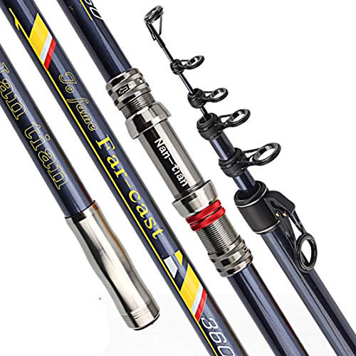 HIOD Kohlefaser Teleskop Angelrute Pole 3.6-5.4M Spinnrute Mit Beweglichem Radstand Geeignet füR Long Shot Black,3.9M