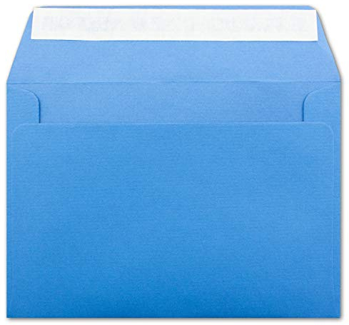50 gerippte Briefumschläge DIN C6 Blau - 11,4 x 16,2 cm - 100 g/m² Post-umschlag ohne Fenster Haftklebung mit Abziehstreifen - Colours-4-You
