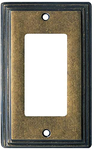 Switch Hits Mottled Antique Brass Hazel Green Art Deco Step Light Switch Cover | 1 GFI Rocker | 3 x 5 | Electrical Outlet Plug Wall Plate Outlet Covers | Socket Outlet Wall Plates