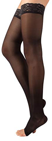 CALZITALY Bas Autofixant de Soutien Médicaux Pointe Ouverte à Compression Graduée Forte 18-22 mm/Hg | Noir, Naturel | S, M, L, XL | 140 DEN | Made in Italy (S, Noir)