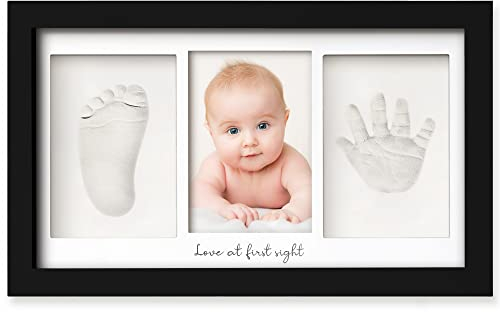 Baby Handabdruck und Fußabdruck Set – Gipsabdruck Baby Hand und Fuß für Neugeborene - Handabdruck Baby Bilderrahmen ​- Fußabdruck Baby Gipsabdruck Set - Baby Dusche Baby Abdruckset (Onyx Black)