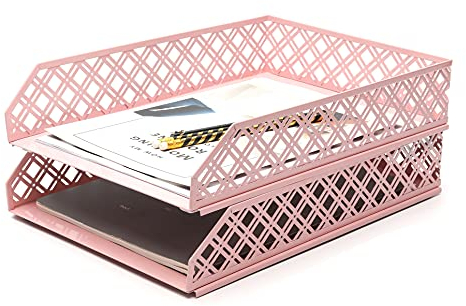 Exerz Briefablagen 2 Stück Stapelbarer Papiersortierer/Schreibtischorganizer/Aktenablage für Schreibtisch - Maschendraht-Metall-Aktenregal - Büro, Schule, Heimstudium