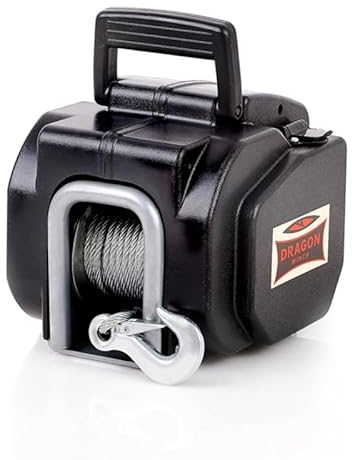 DRAGON WINCH - Treuil électrique portable 12V 3500 lbs (1587 kg) avec 10m de câble en acier pour charrues, quads, ATVs, UTVs, bateaux avec télécommande à câble + accessoires pour treuil